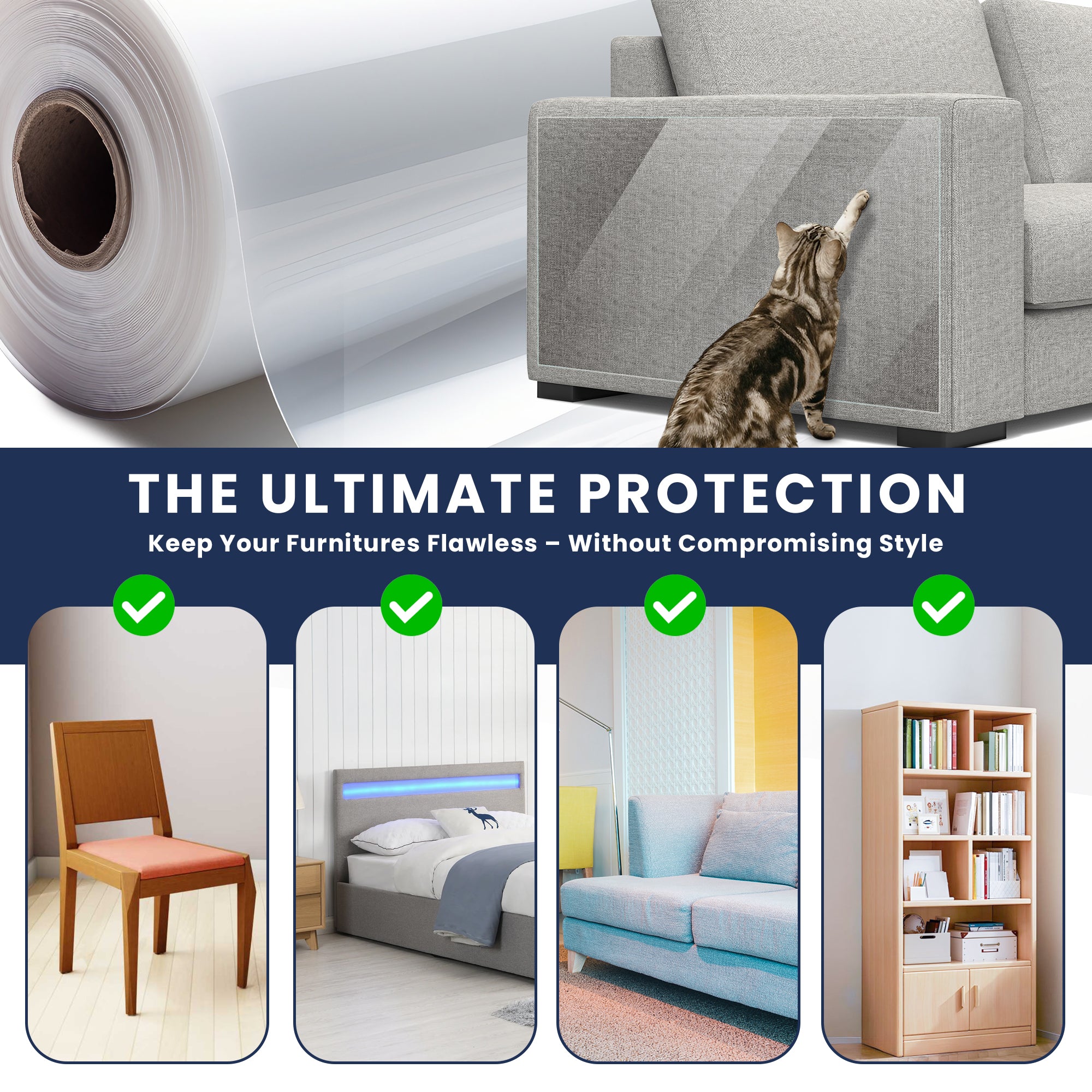 Cat Couch Protector – 10 Pack Clear Scratch Guards for Furniture & Walls
