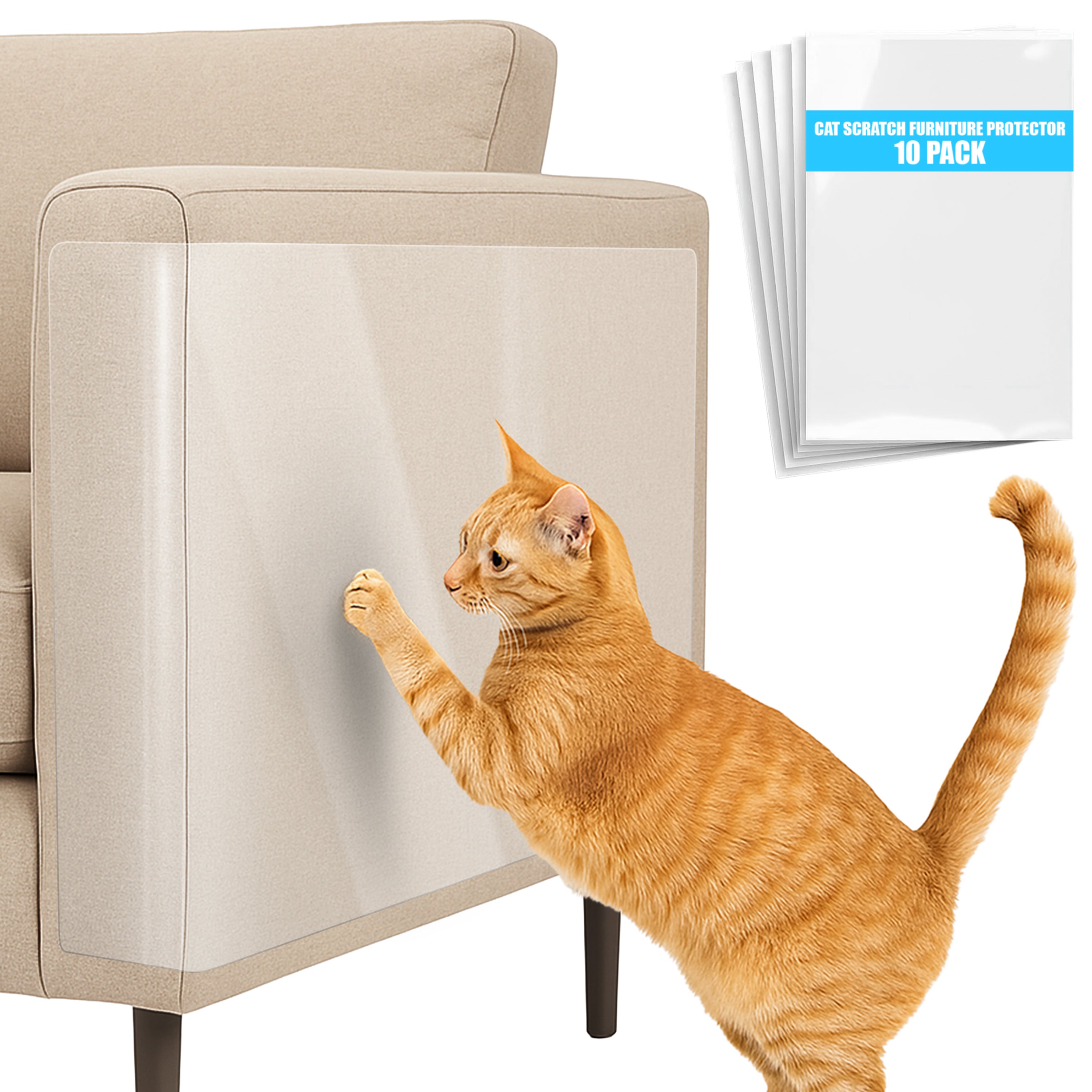 Cat Couch Protector – 10 Pack Clear Scratch Guards for Furniture & Walls